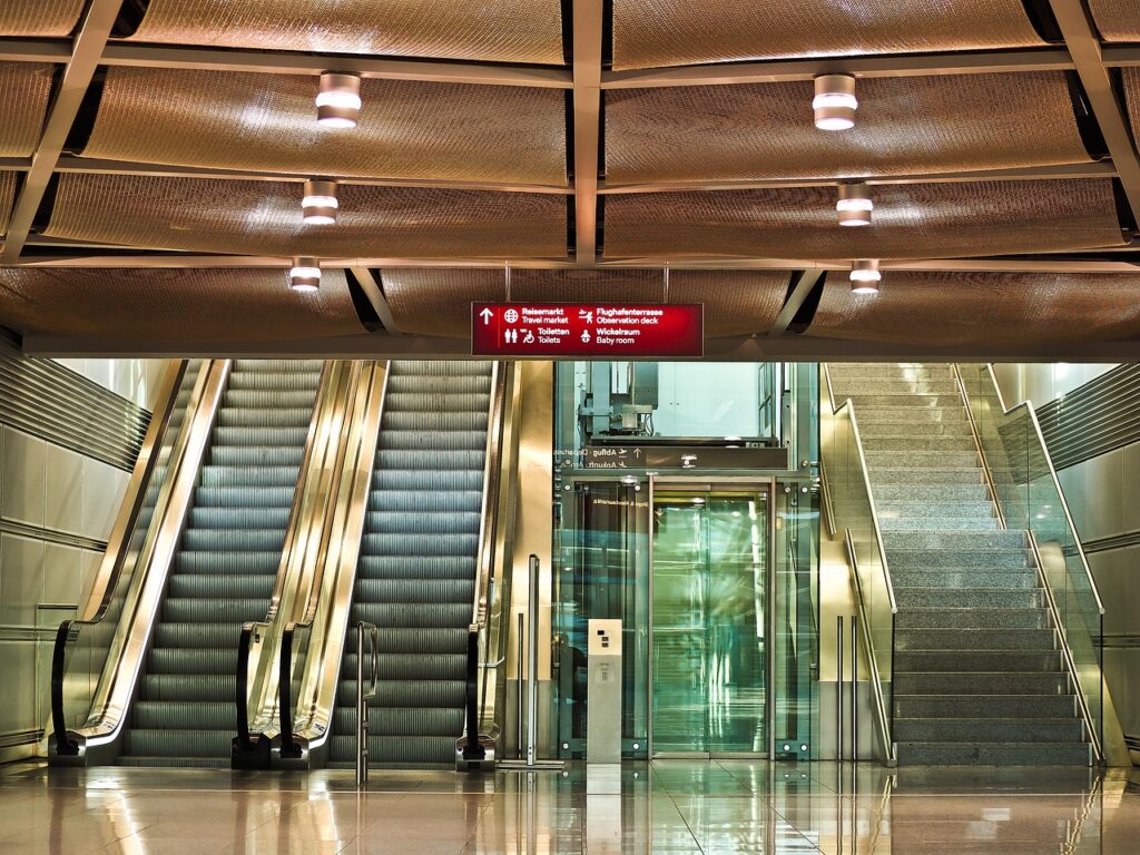 stairs, escalator, elevator